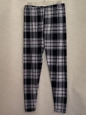 LILDY Super Soft Black & Cream Plaid Stretch Leggings